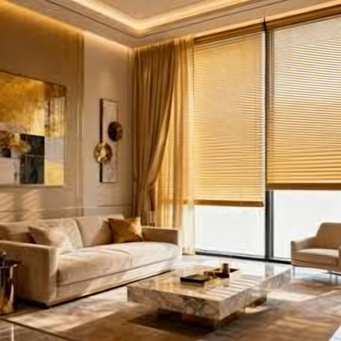 Automated blinds filtering golden light