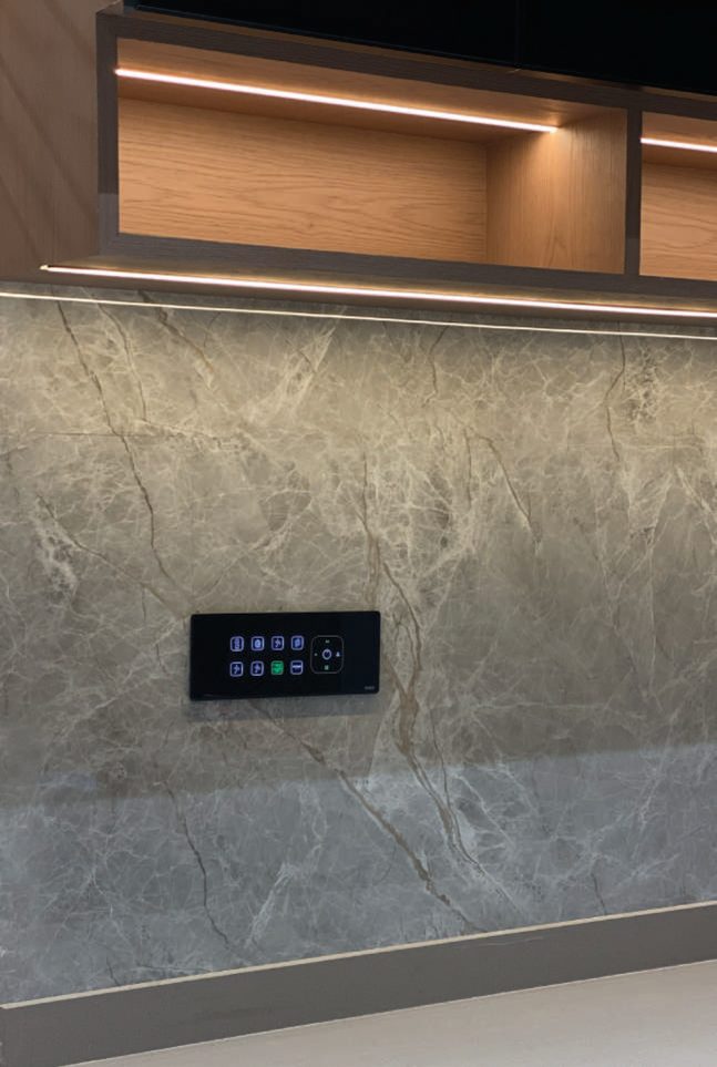 Prism panel set into a marble wall
